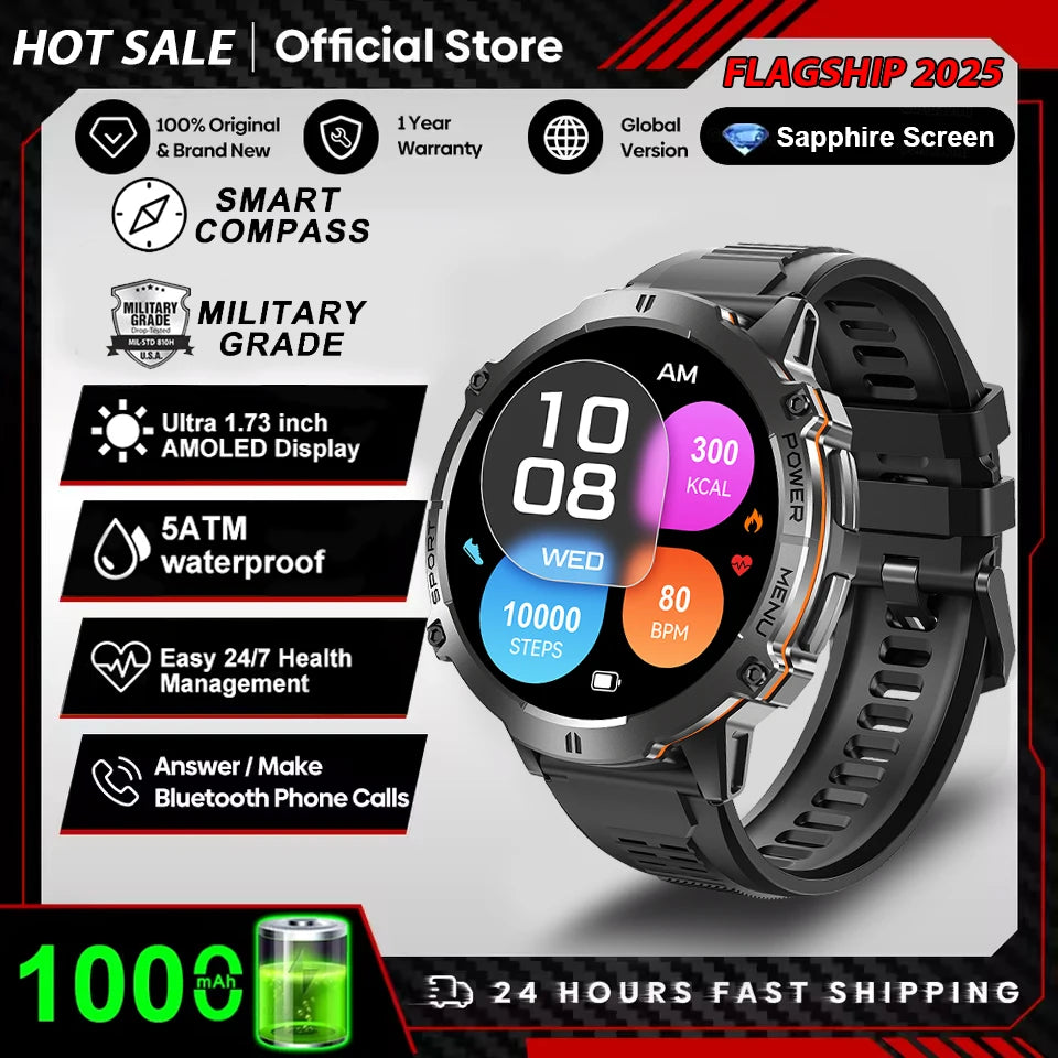 2025 Men’s GPS Smartwatch – 1.73" AMOLED Heart Rate Tracker