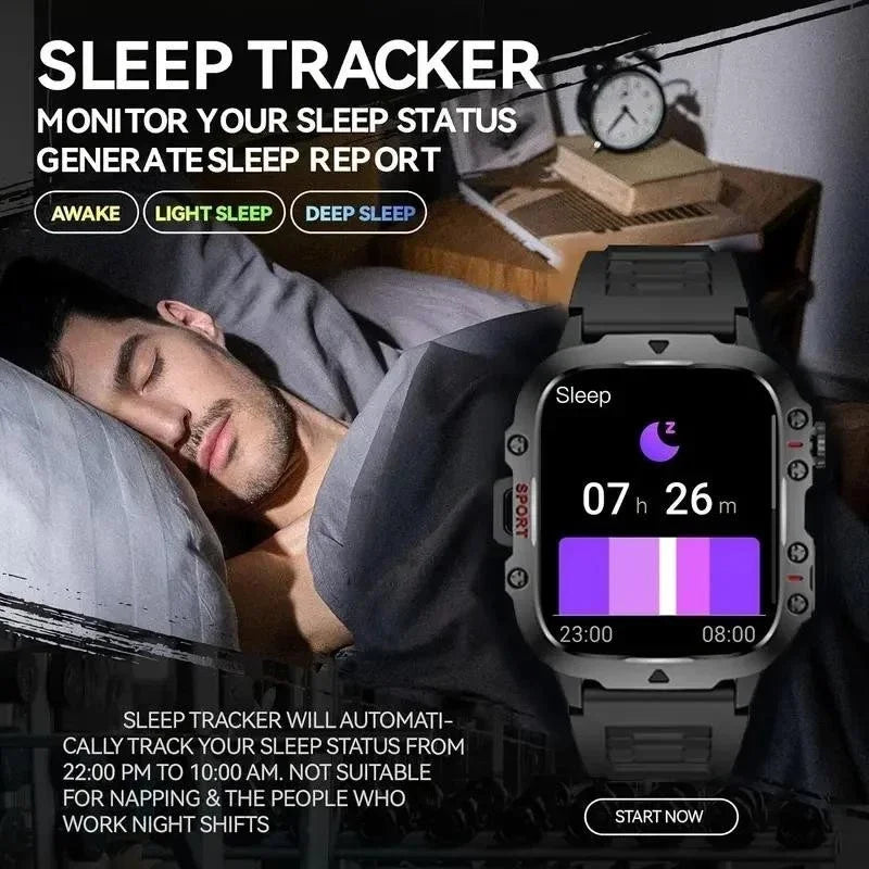 2025 Rugged Military Smartwatch – 2.01" HD Touch & Bluetooth Call