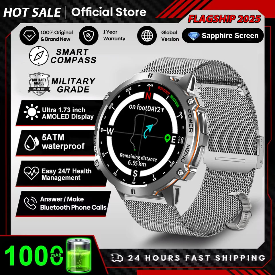 2025 Men’s GPS Smartwatch – 1.73" AMOLED Heart Rate Tracker