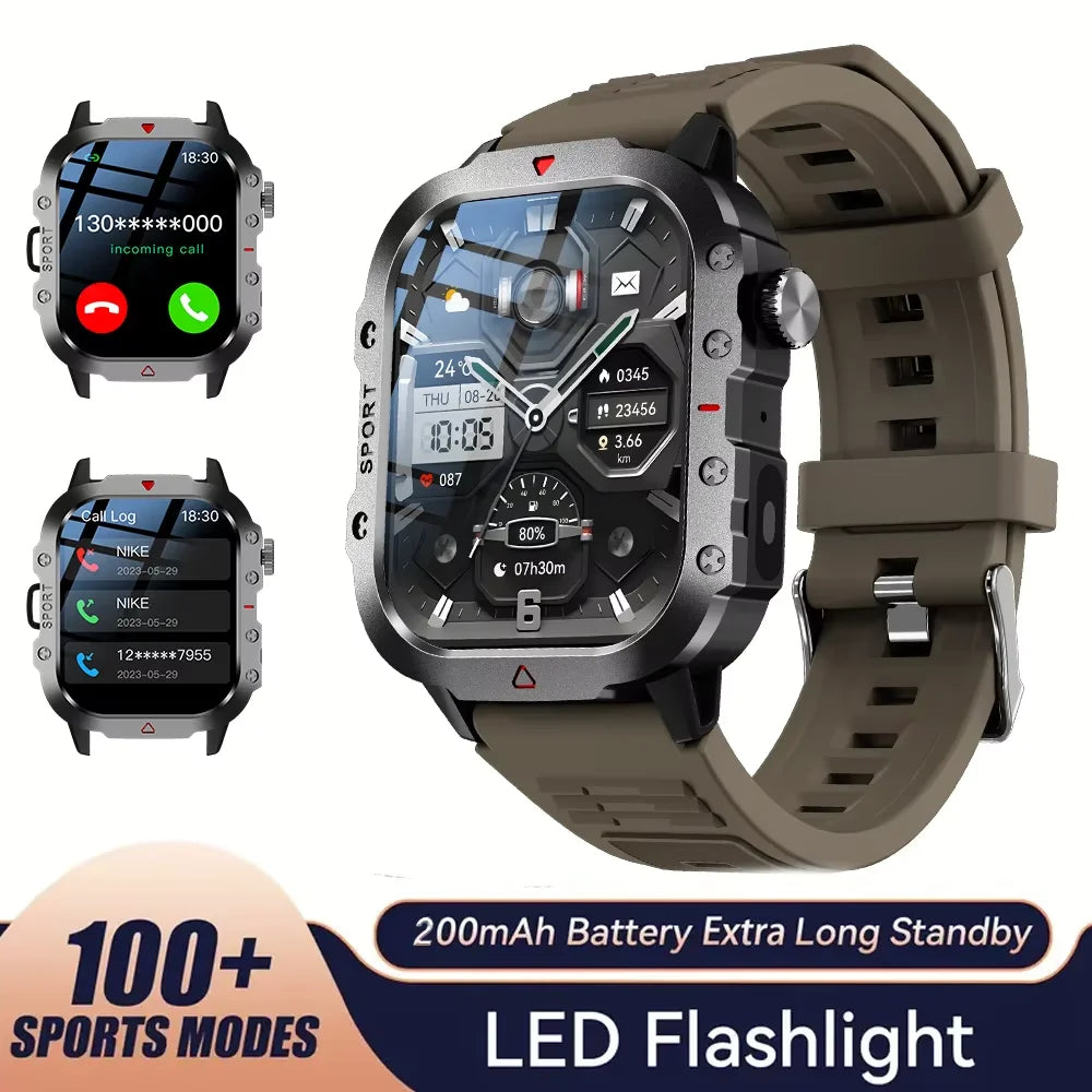 2025 Rugged Military Smartwatch – 2.01" HD Touch & Bluetooth Call