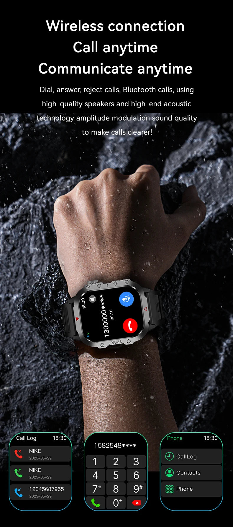 2025 Rugged Military Smartwatch – 2.01" HD Touch & Bluetooth Call