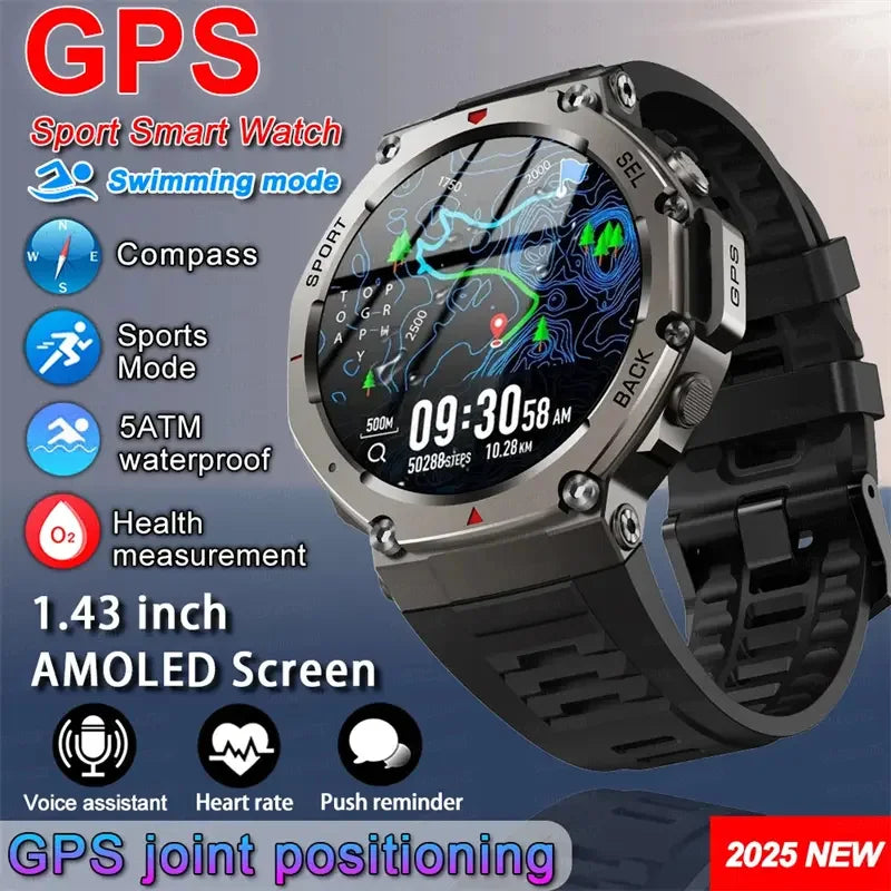 T-Rex3 2025 GPS Smartwatch – Military Style, 10ATM Waterproof