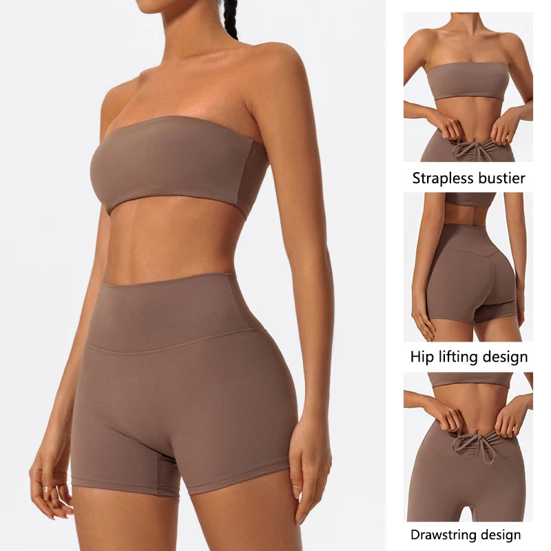 Ctenkevet Women’s 2-Piece Fitness Set – Strapless Gym Crop Top & Leggings