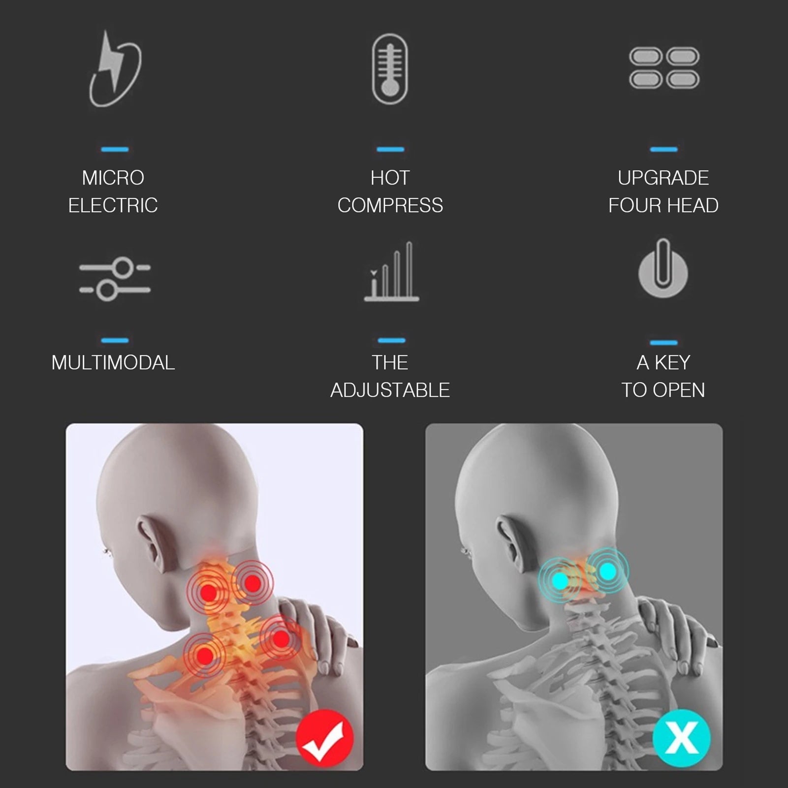 4-Head Neck Massage Machine – Heating & Vibration Cervical Spine Massager