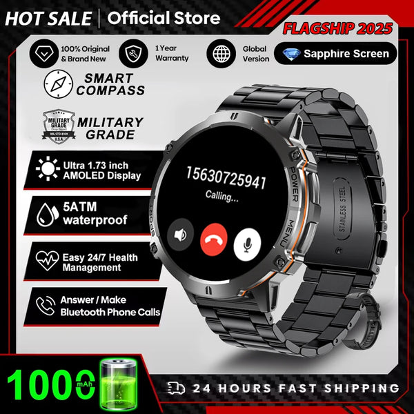 2025 Men’s GPS Smartwatch – 1.73" AMOLED Heart Rate Tracker