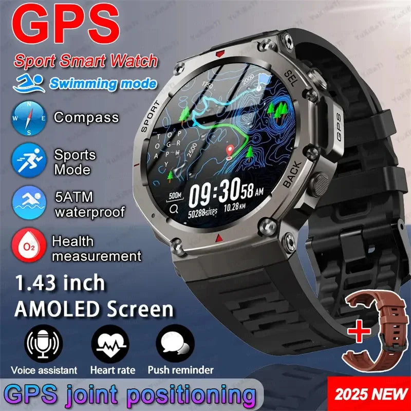 T-Rex3 2025 GPS Smartwatch – Military Style, 10ATM Waterproof