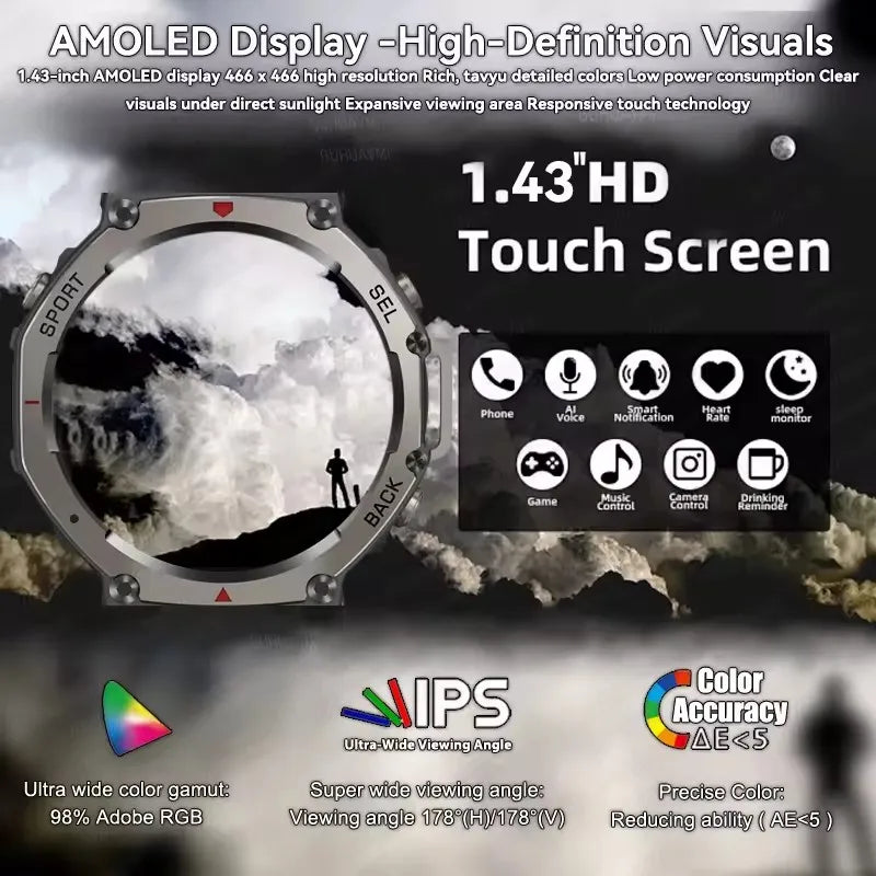 2025 Military Smartwatch – GPS, Compass & Bluetooth Call