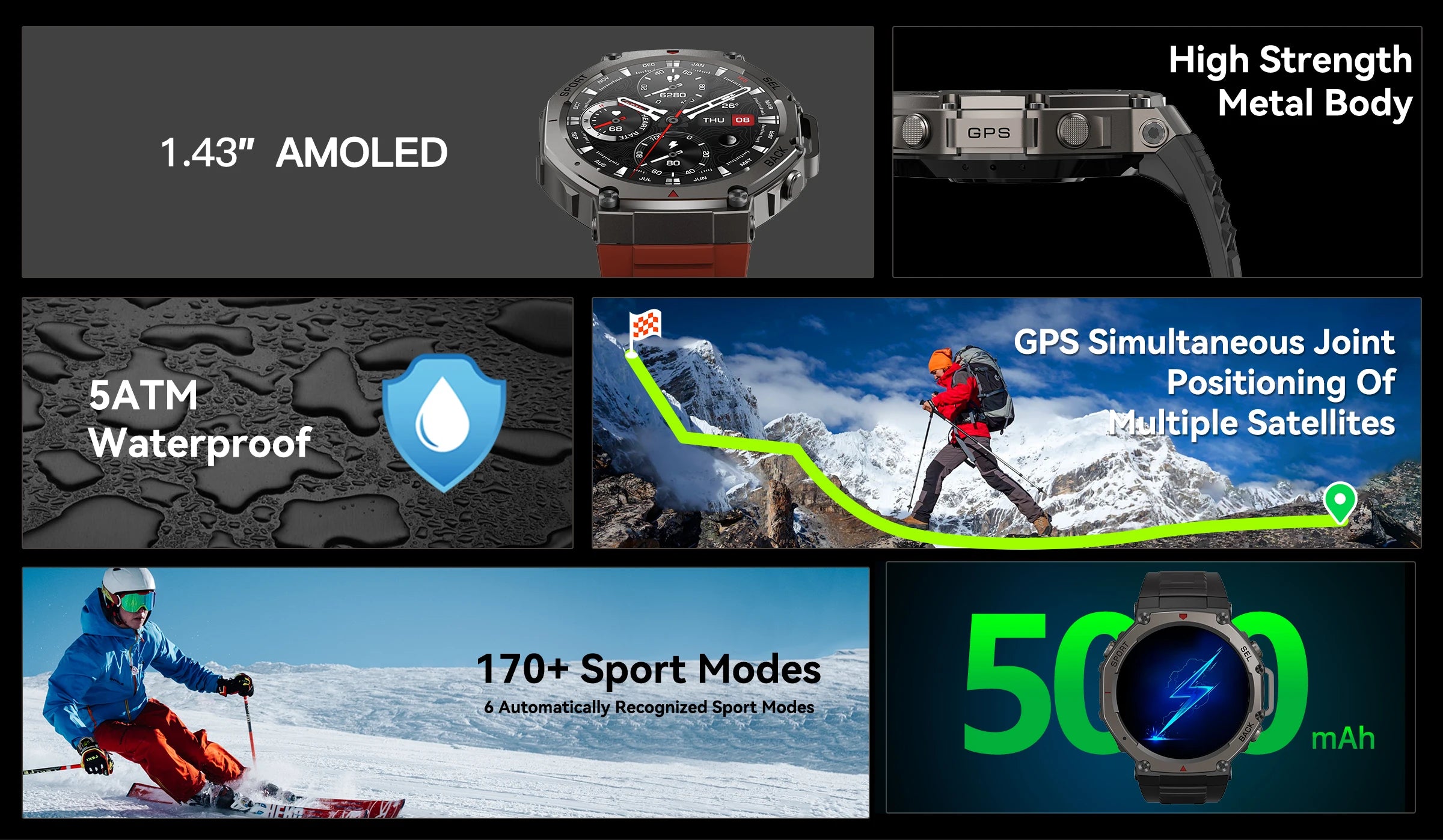 T-Rex3 2025 GPS Smartwatch – Military Style, 10ATM Waterproof