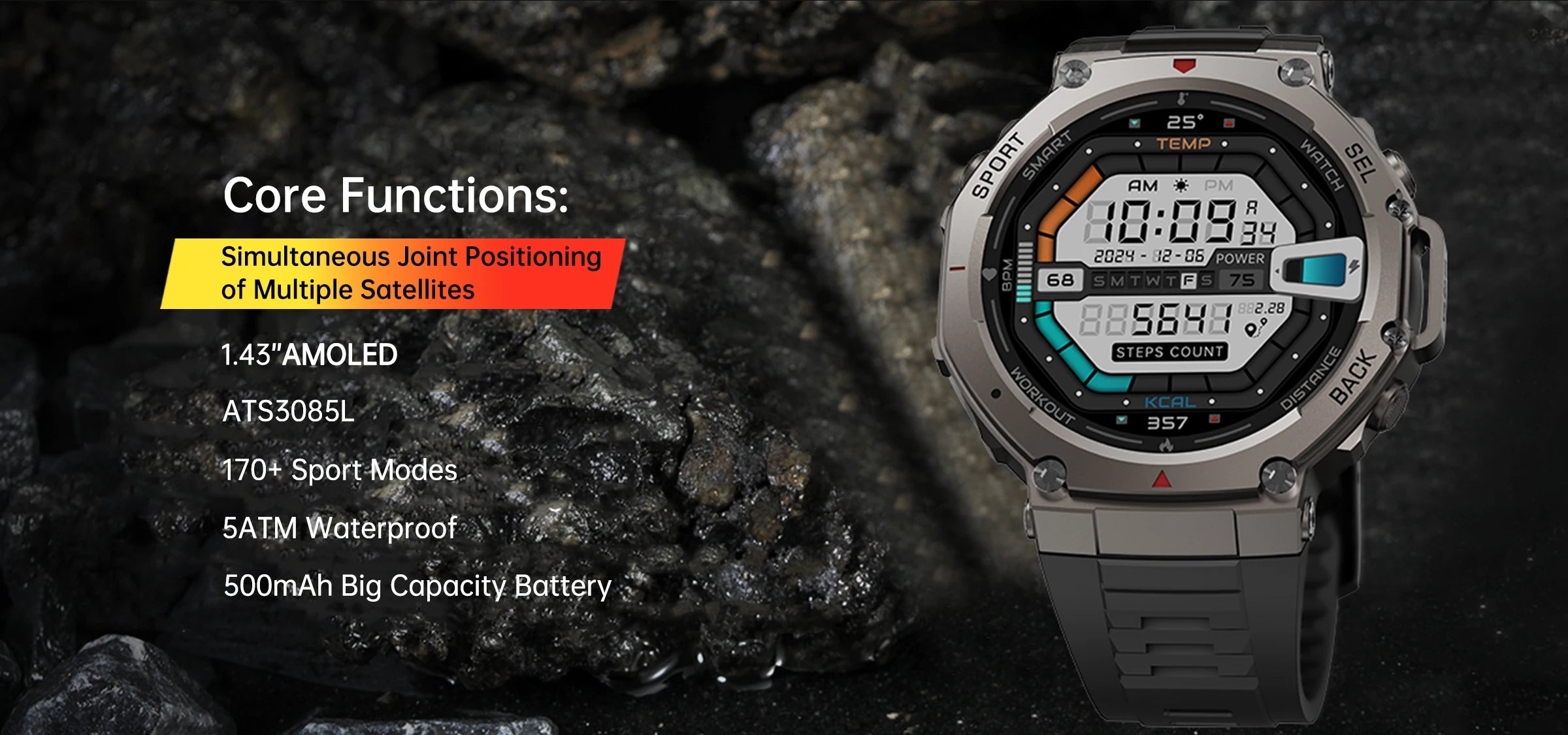 T-Rex3 2025 GPS Smartwatch – Military Style, 10ATM Waterproof