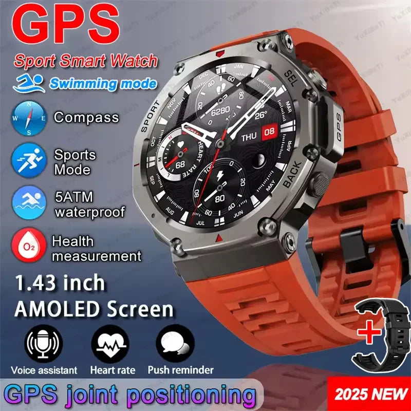 T-Rex3 2025 GPS Smartwatch – Military Style, 10ATM Waterproof