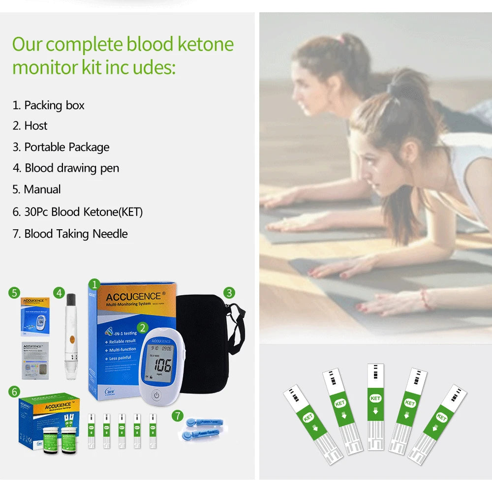 Blood Ketone Meter Kit – Keto Diet Monitor with Strips & Lancets