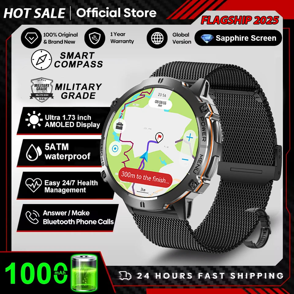 2025 Men’s GPS Smartwatch – 1.73" AMOLED Heart Rate Tracker
