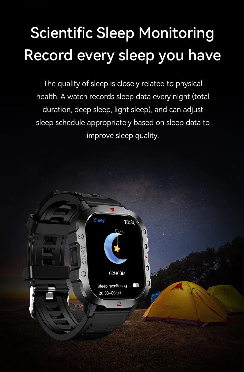 2025 Rugged Military Smartwatch – 2.01" HD Touch & Bluetooth Call