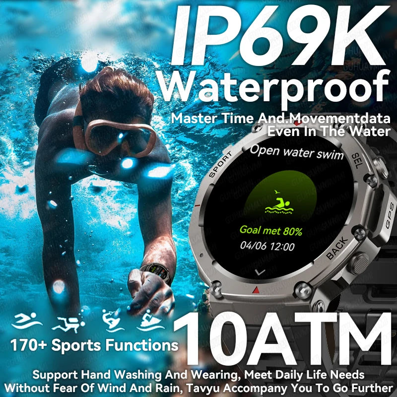 T-Rex3 2025 GPS Smartwatch – Military Style, 10ATM Waterproof