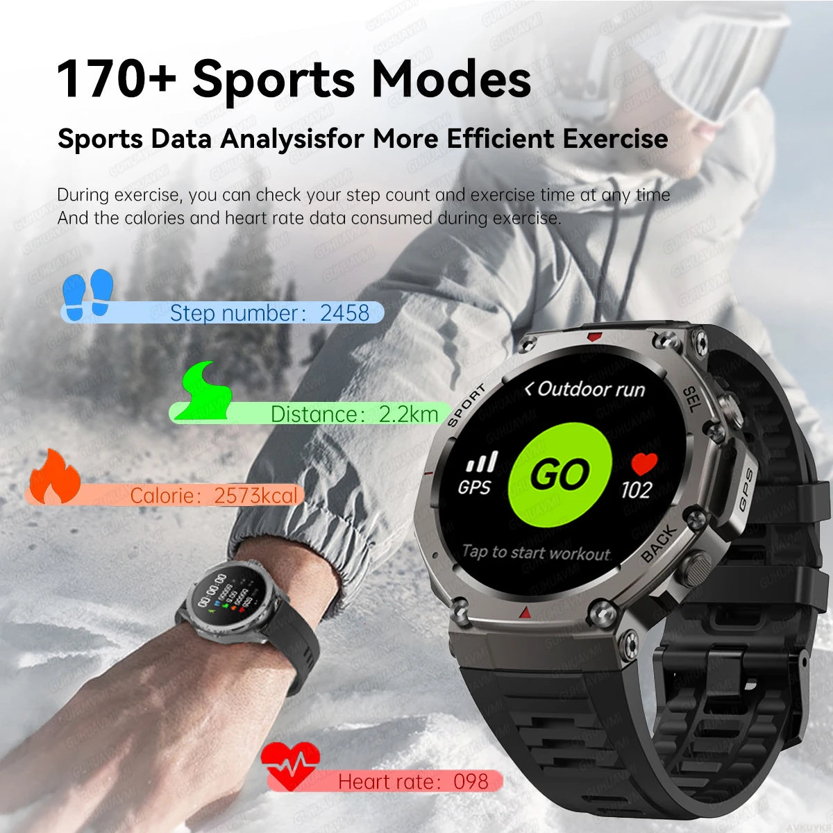 T-Rex3 2025 GPS Smartwatch – Military Style, 10ATM Waterproof