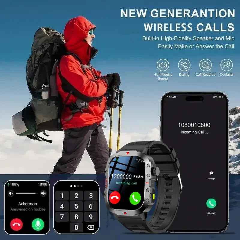 2025 Rugged Military Smartwatch – 2.01" HD Touch & Bluetooth Call
