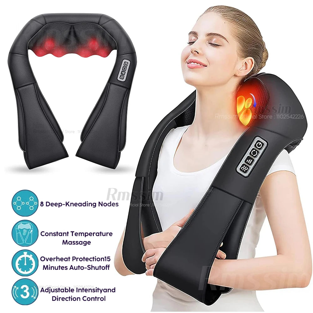 Shiatsu Heated Neck & Shoulder Massager – U-Shape Deep Kneading Pillow