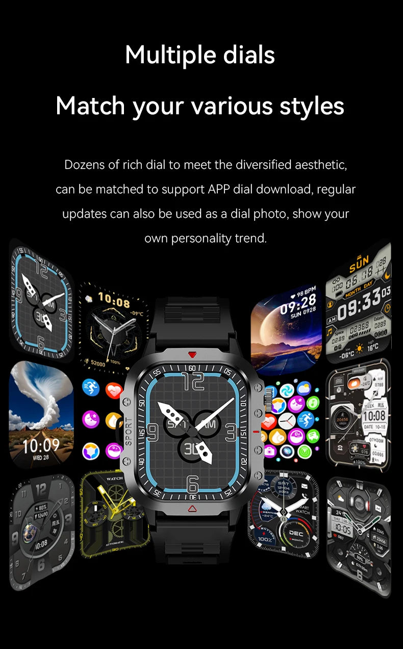 2025 Rugged Military Smartwatch – 2.01" HD Touch & Bluetooth Call