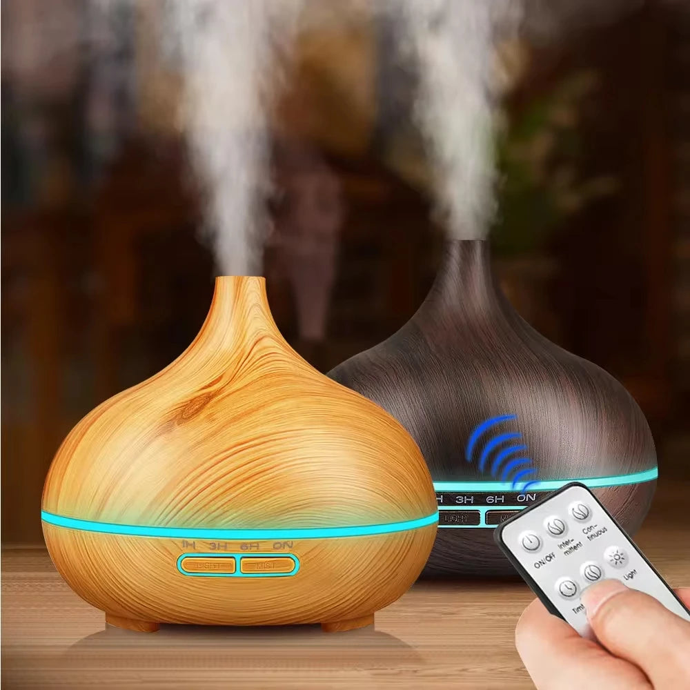 500ML Wood Grain Ultrasonic Aroma Diffuser – Humidifier with Remote
