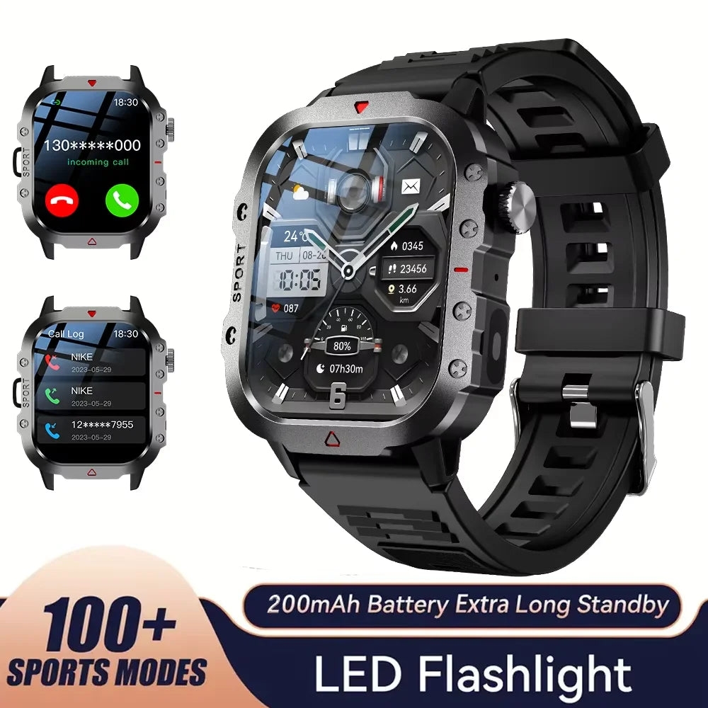 2025 Rugged Military Smartwatch – 2.01" HD Touch & Bluetooth Call