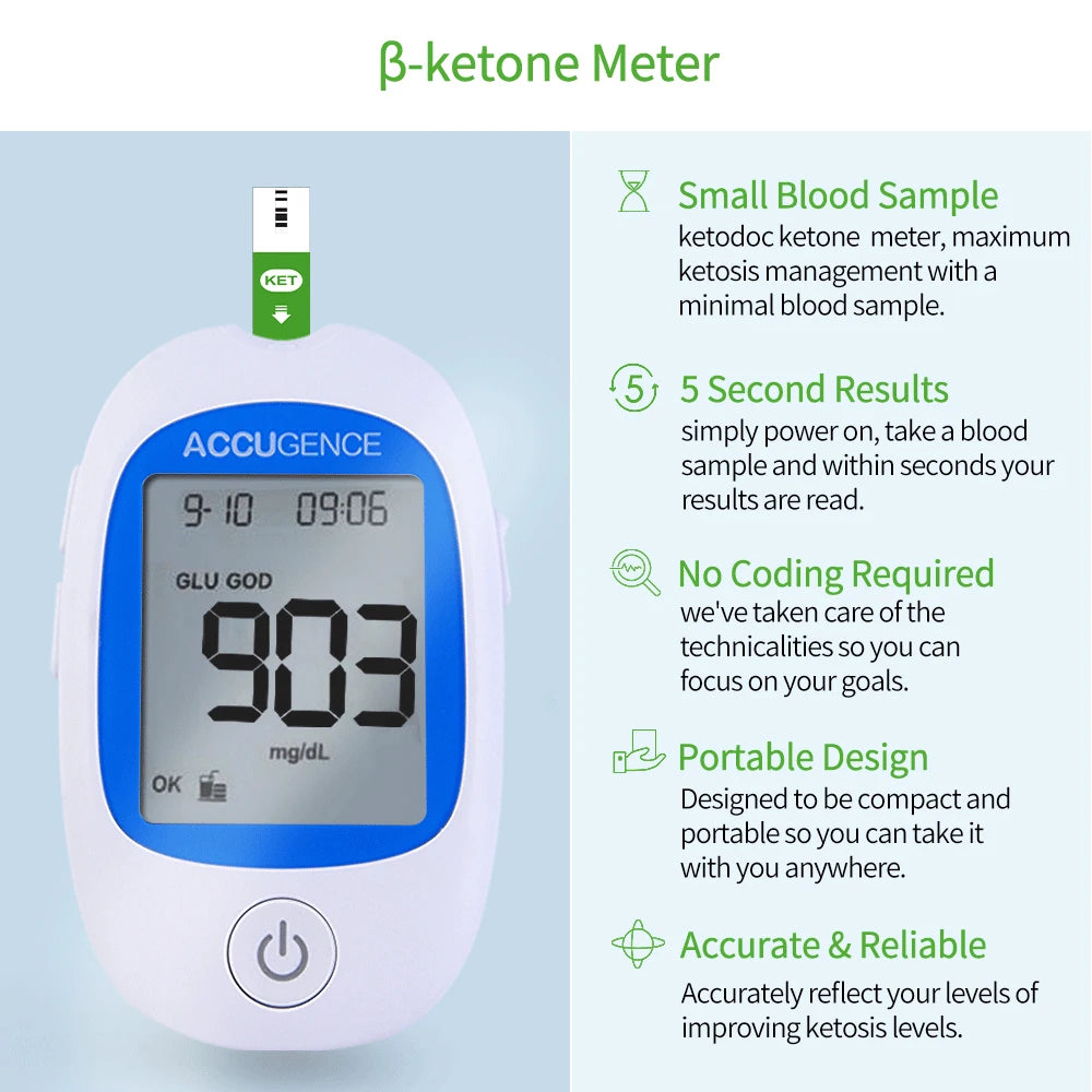 Blood Ketone Meter Kit – Keto Diet Monitor with Strips & Lancets